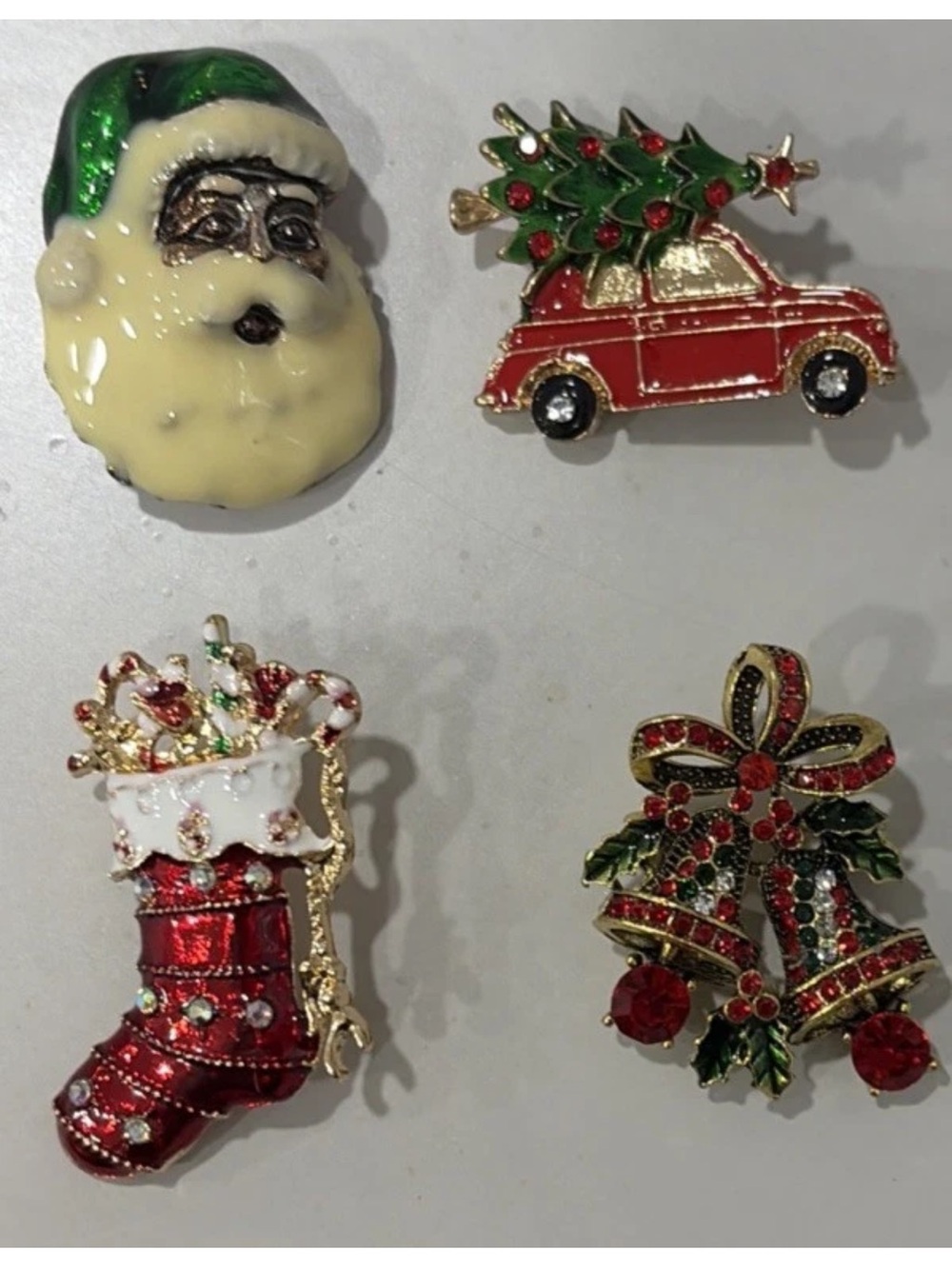 Holiday Enamel Christmas Brooch Set - Red, Green, White - Unbranded